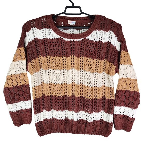 Womens LuLaRoe Open Knit Mariah Sweater Multicolor Striped Long Sleeve Size XL - Picture 1 of 11
